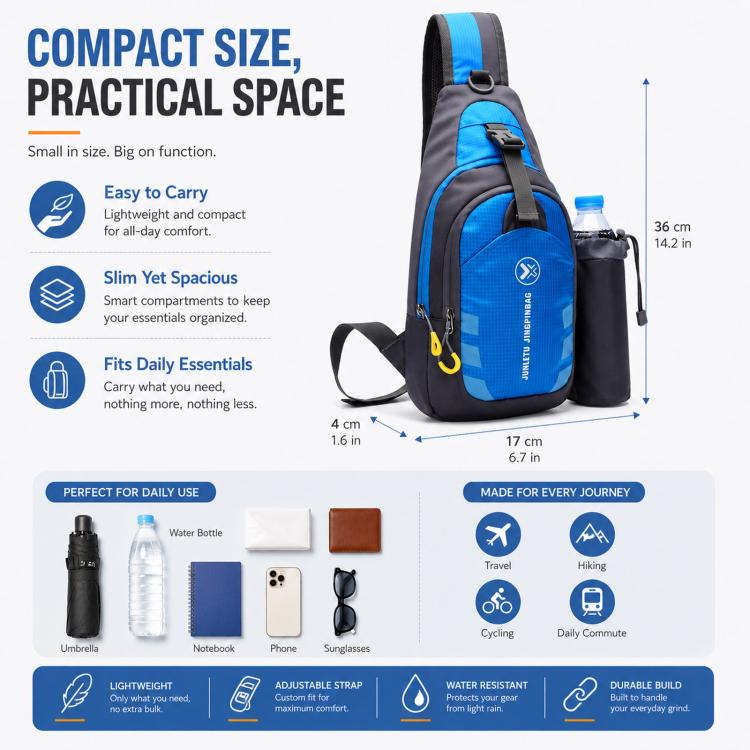 JUNLETU 1028 Borsa a tracolla da viaggio impermeabile in nylon per borraccia da esterno.