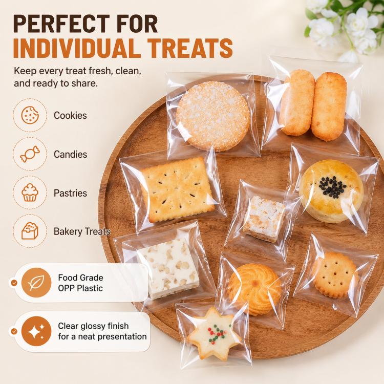 100 pezzi/confezione Sacchetti di cellophane trasparenti autosigillanti, spessore 2,75 mil, in plastica OPP per alimenti, sacchetti per biscotti per pasticceria, 4.7x5.9+1.2inch Flap