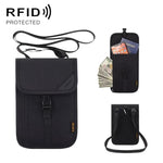 Porta carte con protezione RFID, organizer per biglietti e monete, tracolla per passaporto e documento d'identità.