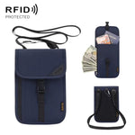 Porta carte con protezione RFID, organizer per biglietti e monete, tracolla per passaporto e documento d'identità.