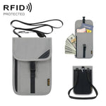 Porta carte con protezione RFID, organizer per biglietti e monete, tracolla per passaporto e documento d'identità.