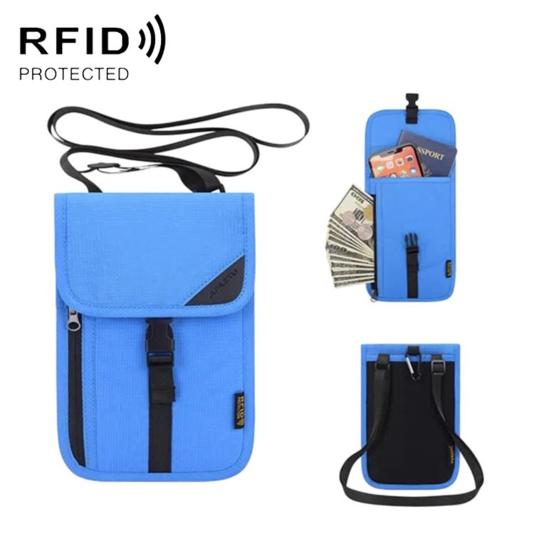 Porta carte con protezione RFID, organizer per biglietti e monete, tracolla per passaporto e documento d'identità.