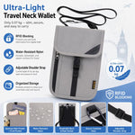 Porta carte con protezione RFID, organizer per biglietti e monete, tracolla per passaporto e documento d'identità.