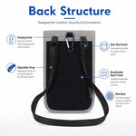 Porta carte con protezione RFID, organizer per biglietti e monete, tracolla per passaporto e documento d'identità.