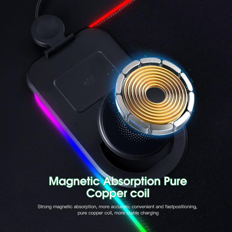 3 In 1 Magnetic Wireless Charging Station RGB Mouse Pad 15W Fast Wireless Charger Desk Mat For Phone, Watch, AirPods