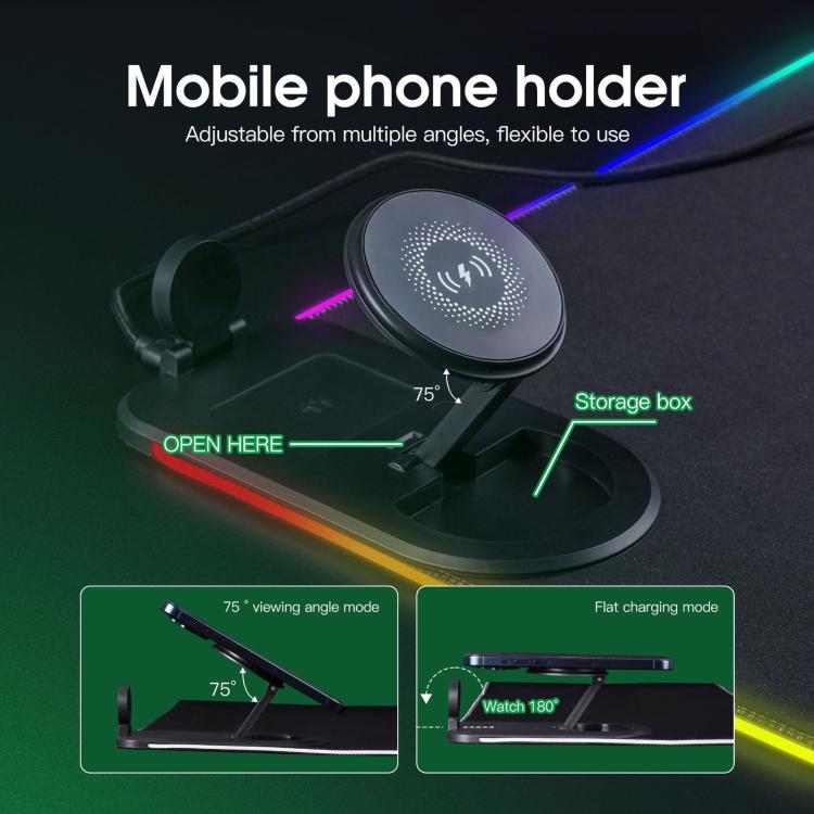 3 In 1 Magnetic Wireless Charging Station RGB Mouse Pad 15W Fast Wireless Charger Desk Mat For Phone, Watch, AirPods