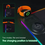 3 In 1 Magnetic Wireless Charging Station RGB Mouse Pad 15W Fast Wireless Charger Desk Mat For Phone, Watch, AirPods