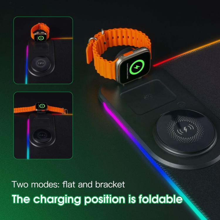 3 In 1 Magnetic Wireless Charging Station RGB Mouse Pad 15W Fast Wireless Charger Desk Mat For Phone, Watch, AirPods