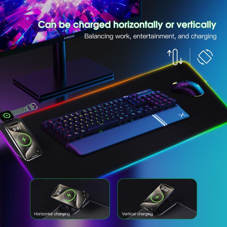 3 In 1 Magnetic Wireless Charging Station RGB Mouse Pad 15W Fast Wireless Charger Desk Mat For Phone, Watch, AirPods
