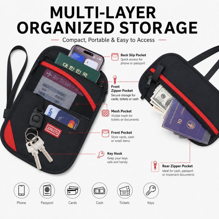 JUNLETU Porta carte antifurto RFID, protezione per passaporto e documento d'identità, porta biglietti e porta monete