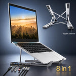 8-In-1 Laptop Stand With USB-C Hub Laptop Riser With Gigabit Ethernet, 4K HDMI, 2 USB 3.0, SD/TF, 100W PD, Foldable Portable Docking Station