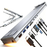 8-In-1 Laptop Stand With USB-C Hub Laptop Riser With Gigabit Ethernet, 4K HDMI, 2 USB 3.0, SD/TF, 100W PD, Foldable Portable Docking Station