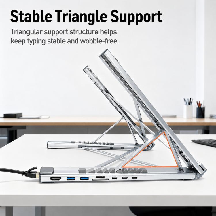 8-In-1 Laptop Stand With USB-C Hub Laptop Riser With Gigabit Ethernet, 4K HDMI, 2 USB 3.0, SD/TF, 100W PD, Foldable Portable Docking Station
