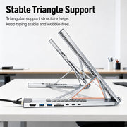 8-In-1 Laptop Stand With USB-C Hub Laptop Riser With Gigabit Ethernet, 4K HDMI, 2 USB 3.0, SD/TF, 100W PD, Foldable Portable Docking Station