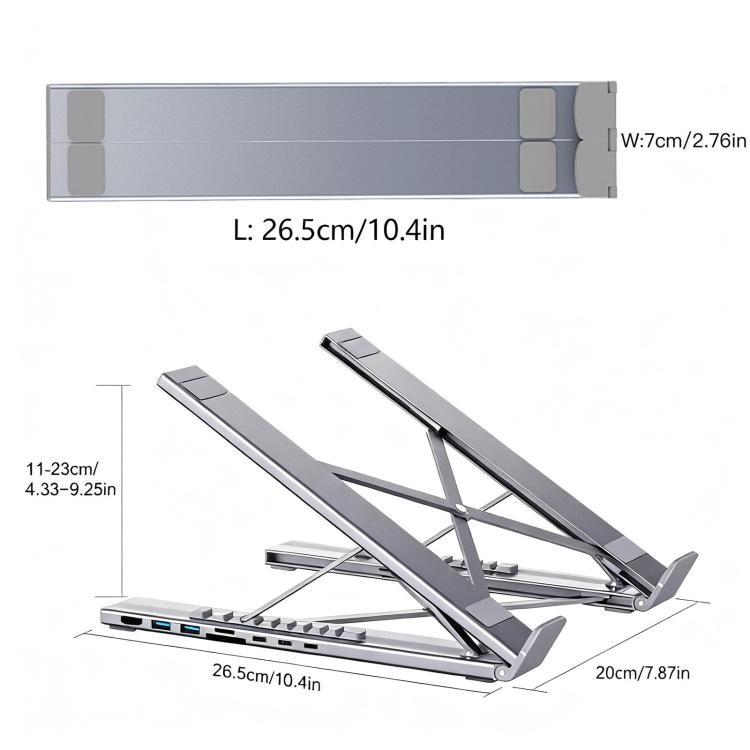 8-In-1 Laptop Stand With USB-C Hub Laptop Riser With Gigabit Ethernet, 4K HDMI, 2 USB 3.0, SD/TF, 100W PD, Foldable Portable Docking Station