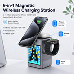 Stazione di ricarica wireless magnetica 6 in 1 con altoparlante Bluetooth Pixel Art, caricabatterie rapido magnetico per telefono, Apple Watch, auricolari.
