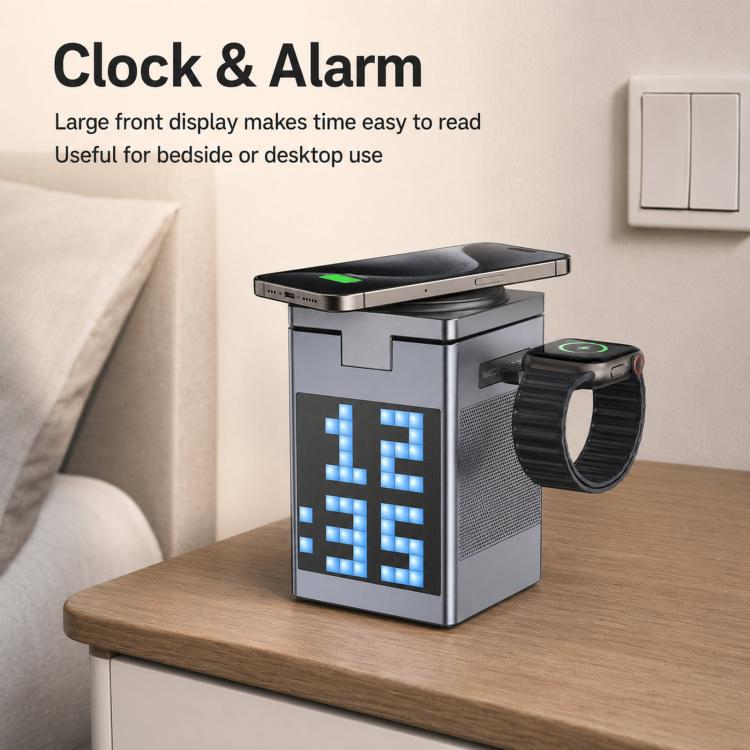 Stazione di ricarica wireless magnetica 6 in 1 con altoparlante Bluetooth Pixel Art, caricabatterie rapido magnetico per telefono, Apple Watch, auricolari.