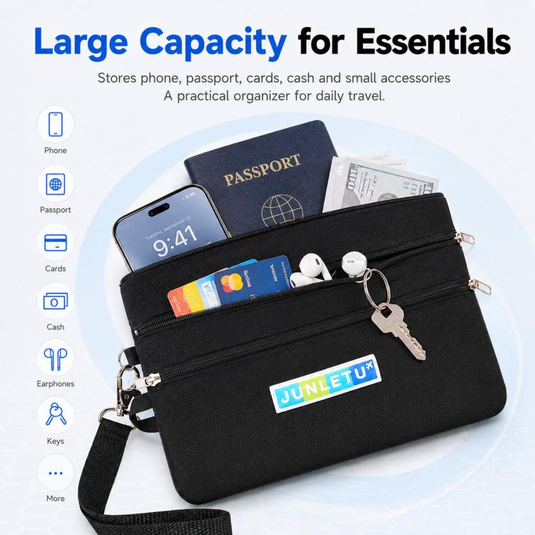 JUNLETU ID Porta carte anti-skimming, custodia multifunzionale per monete, documenti e passaporto