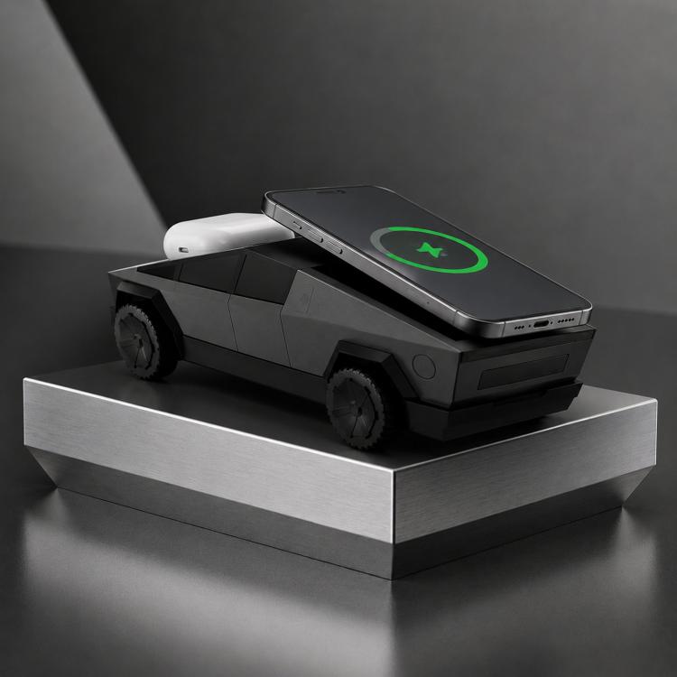 Stazione di ricarica wireless magnetica 3 in 1 a forma di Cybertruck, dock di ricarica rapida e supporto girevole per telefono, Apple Watch e AirPods.