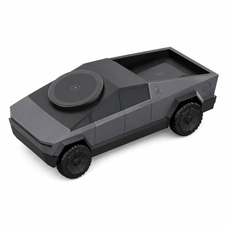 Stazione di ricarica wireless magnetica 3 in 1 a forma di Cybertruck, dock di ricarica rapida e supporto girevole per telefono, Apple Watch e AirPods.