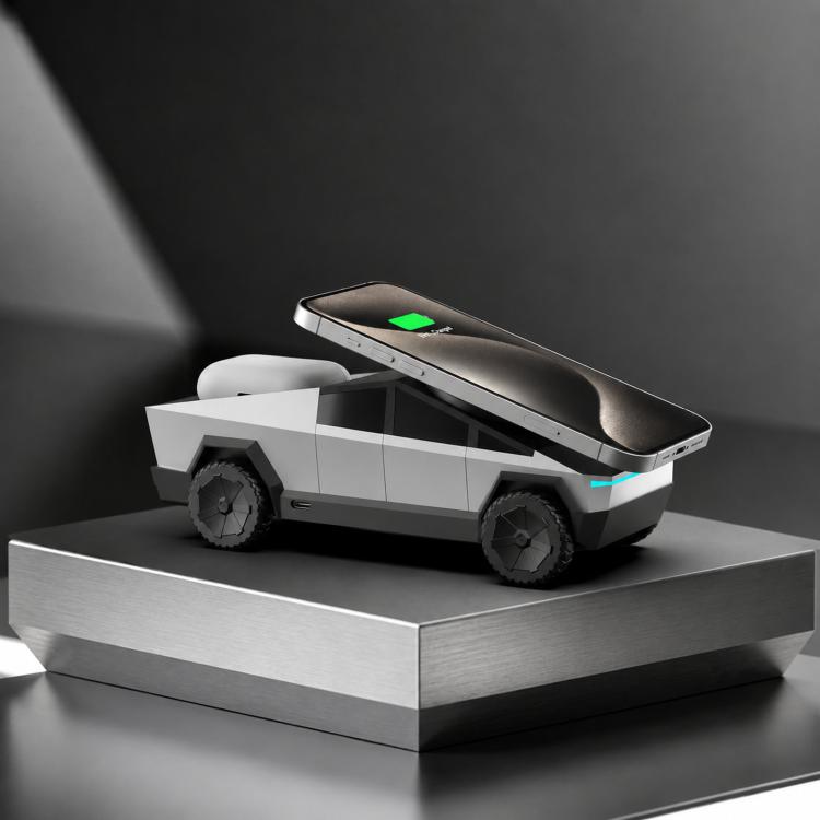 Stazione di ricarica wireless magnetica 3 in 1 a forma di Cybertruck, dock di ricarica rapida e supporto girevole per telefono, Apple Watch e AirPods.