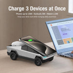 Stazione di ricarica wireless magnetica 3 in 1 a forma di Cybertruck, dock di ricarica rapida e supporto girevole per telefono, Apple Watch e AirPods.