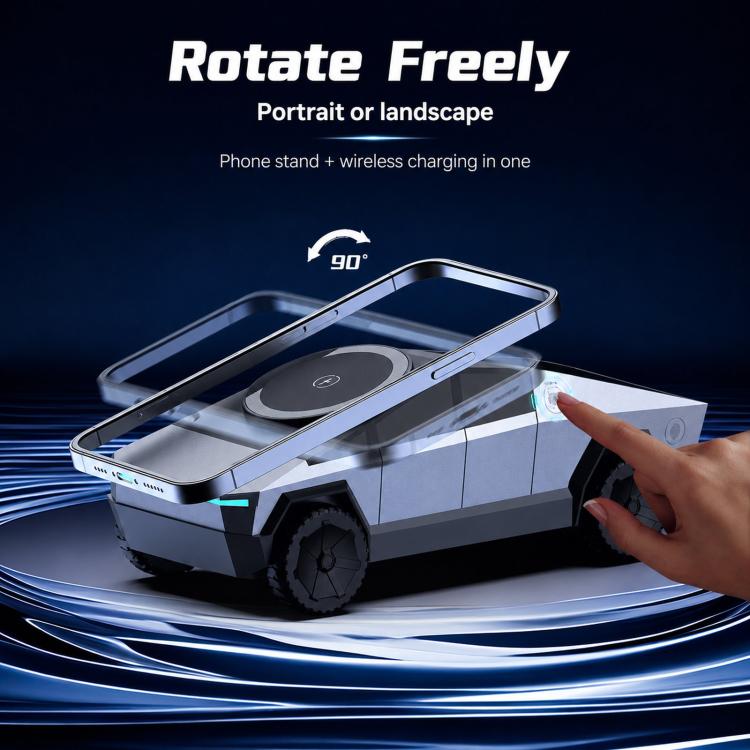 Stazione di ricarica wireless magnetica 3 in 1 a forma di Cybertruck, dock di ricarica rapida e supporto girevole per telefono, Apple Watch e AirPods.