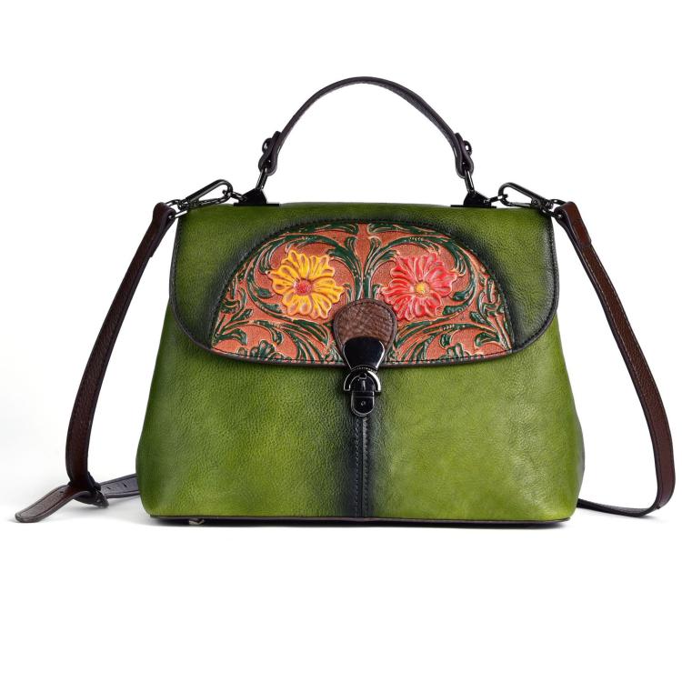 Borsa a mano in pelle bovina pieno fiore con stampa vintage e finitura a mano.