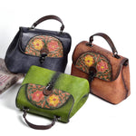 Borsa a mano in pelle bovina pieno fiore con stampa vintage e finitura a mano.