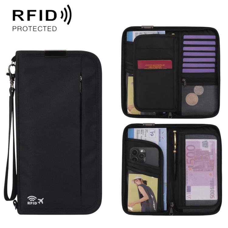 Portadocumenti per passaporto e carta d'identità, con protezione RFID, per contanti e documenti di viaggio.