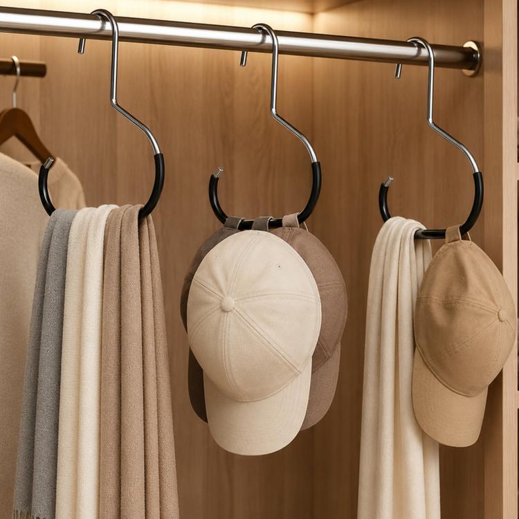 3 pezzi/confezione Grucce in metallo per cappelli per armadio Ganci organizer per cappellini da baseball Anelli salvaspazio per appendere sciarpe, cinture, cravatte, scialli, borse