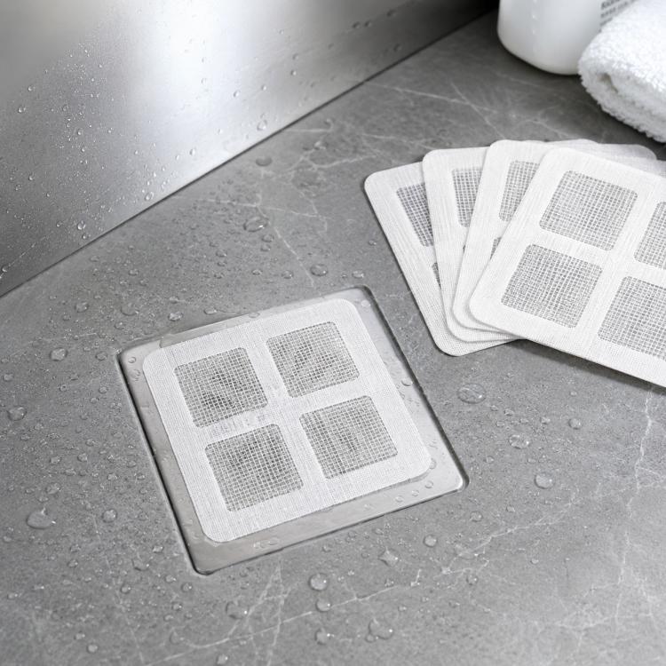 50 pezzi di adesivi a rete monouso per la raccolta dei capelli nello scarico della doccia, ideali per bagno, vasca da bagno e lavello della cucina., 4x4 Inch Square