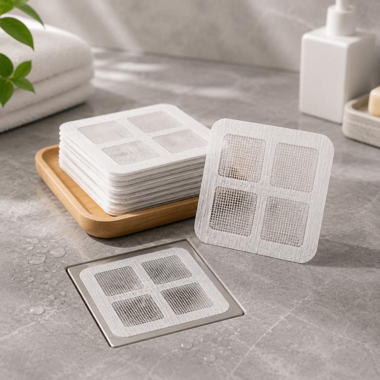 50 pezzi di adesivi a rete monouso per la raccolta dei capelli nello scarico della doccia, ideali per bagno, vasca da bagno e lavello della cucina., 4x4 Inch Square