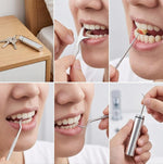 Set di 7 stuzzicadenti in acciaio inossidabile, kit dentale riutilizzabile con custodia in metallo portatile, strumento per la pulizia profonda dei denti per l'igiene orale.