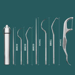 Set di 7 stuzzicadenti in acciaio inossidabile, kit dentale riutilizzabile con custodia in metallo portatile, strumento per la pulizia profonda dei denti per l'igiene orale.