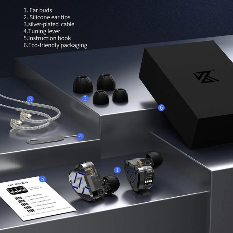 Auricolari in-ear cablati KZ-ZAT da 1,2 m con 1 driver dinamico e 8 driver ad armatura bilanciata, ideali per il monitoraggio sul palco con tecnologia Hi-Fi., Standard, With Mic