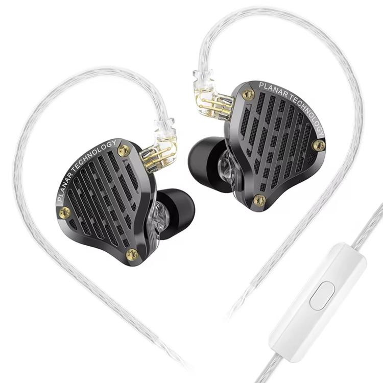 Auricolari in-ear KZ-PR3 con diaframma planare, cavo cablato da 1,2 m, per monitoraggio Hi-Fi, con cavo sostituibile e altoparlante planare., Black Standard, Black With Mic