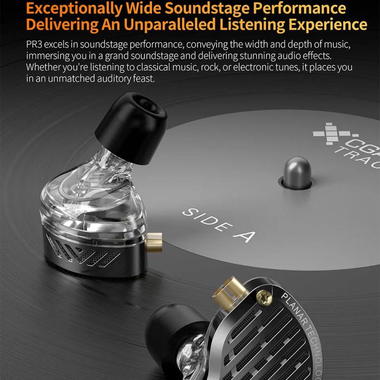 Auricolari in-ear KZ-PR3 con diaframma planare, cavo cablato da 1,2 m, per monitoraggio Hi-Fi, con cavo sostituibile e altoparlante planare., Black Standard, Black With Mic