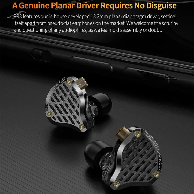 Auricolari in-ear KZ-PR3 con diaframma planare, cavo cablato da 1,2 m, per monitoraggio Hi-Fi, con cavo sostituibile e altoparlante planare., Black Standard, Black With Mic