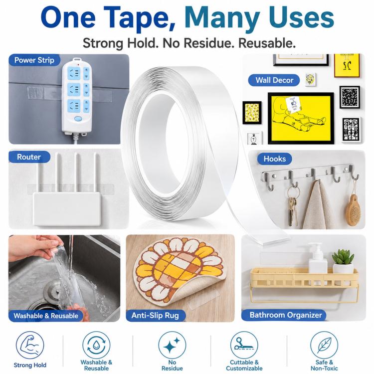 Nastro biadesivo nano lavabile trasparente 3.3ft