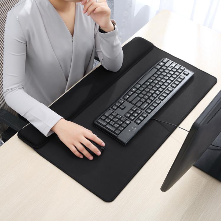 Large Integrated Wrist Rest Mouse Pad & Desk Mat, Office Gaming Wrist Support Keyboard Hand Rest, Large Black, Large Black Red Side