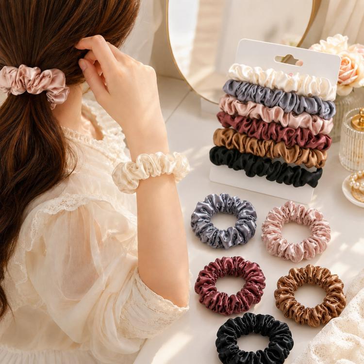 Set di 6 elastici per capelli in raso, minimalisti e morbidi, ideali per donne e ragazze. Accessori per capelli delicati, simili alla seta, che non danneggiano i capelli.