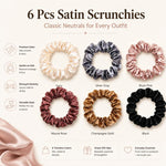 Set di 6 elastici per capelli in raso, minimalisti e morbidi, ideali per donne e ragazze. Accessori per capelli delicati, simili alla seta, che non danneggiano i capelli.