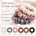 Set di 6 elastici per capelli in raso, minimalisti e morbidi, ideali per donne e ragazze. Accessori per capelli delicati, simili alla seta, che non danneggiano i capelli.