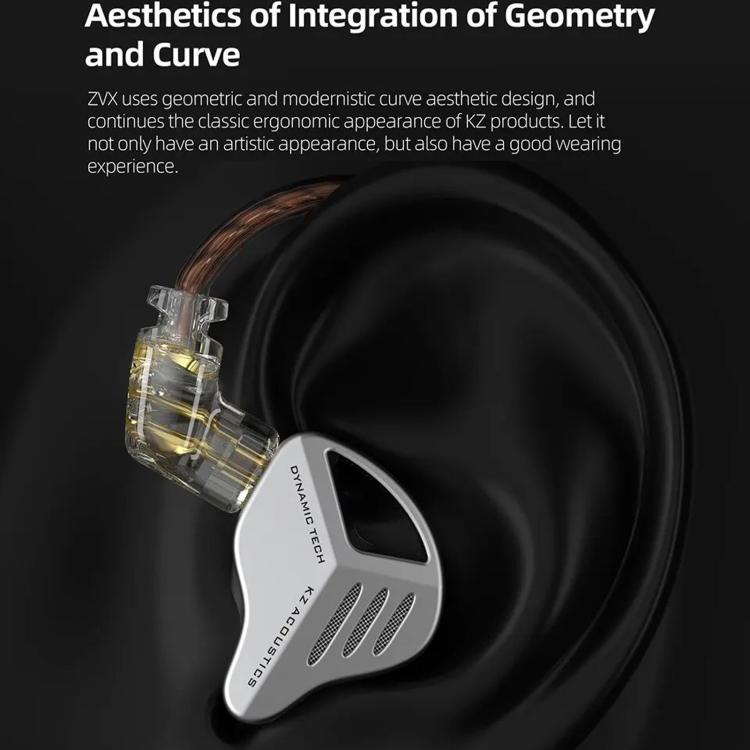 Auricolari dinamici in-ear KZ-ZVX con cavo da 1,2 m, bassi profondi e audio Hi-Fi per monitoraggio., Silver Standard, Silver With Mic, Black Standard, Black With Mic