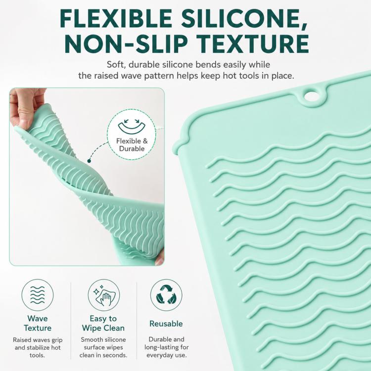 Tappetino in silicone resistente al calore per arricciacapelli e piastra, organizer da viaggio 2 in 1 per strumenti per capelli caldi, tappetino protettivo antiscivolo a doppia faccia per piano di lavoro per piastra per capelli