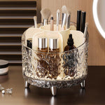 Organizzatore per trucchi girevole a 360 gradi con 7 scomparti, texture glaciale, contenitore per cosmetici rotante, organizer da toeletta trasparente, porta pennelli