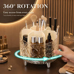 Organizzatore per trucchi girevole a 360 gradi con 7 scomparti, texture glaciale, contenitore per cosmetici rotante, organizer da toeletta trasparente, porta pennelli