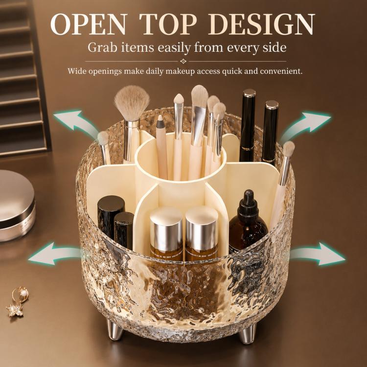 Organizzatore per trucchi girevole a 360 gradi con 7 scomparti, texture glaciale, contenitore per cosmetici rotante, organizer da toeletta trasparente, porta pennelli