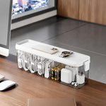Scatola organizer impilabile per cavi con coperchio, sottile contenitore in plastica con scomparti multipli per cavi da scrivania, organizer trasparente per cassetti di cosmetici e accessori da bagno.